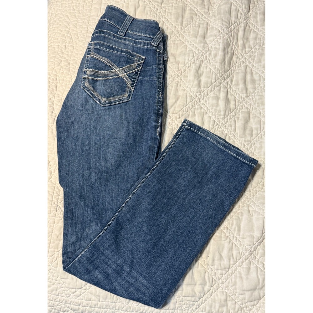 Ariat REAL Straight Leg Jeans Womens 27R Blue Dresden Mid Rise Embroidered